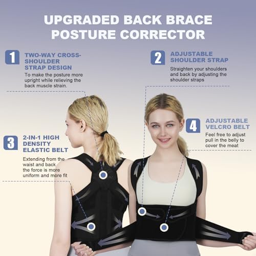 Posture Corrector for Women and Men Upgraded Back Brace, Adjustable Back Support for Upper and Lower Back Pain Relief, Shoulder Straightener for Hunchback, Scoliosis, Lumbar, Spine (Black, Large)