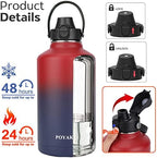 Water Bottle Insulated 32oz 40oz 64oz 128oz Straw Lid Spout Lid & 3 Lids, Leak Proof, Vacuum Insulated,Stainless Steel Water Bottle Wide Mouth for Sports, Gym or Office