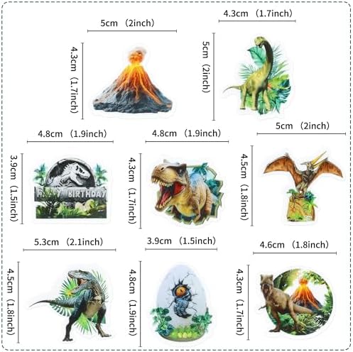 Ercadio 48 PCS Edible Jurassic Dinosaur Cupcake Toppers Volcano Dinosaur Egg T-Rex Cake Decorations for Jurassic Theme Baby Shower Kids Birthday Party Cake Supplies