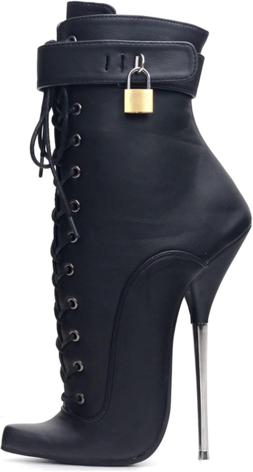 High Heels 18cm Ballet Boots Pointed Toe High Heel Lace Up with Locks