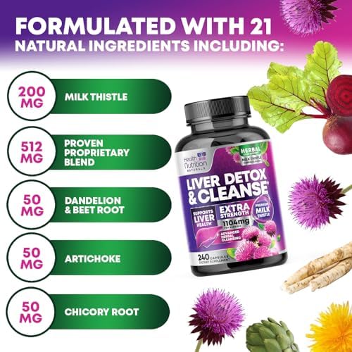 Gentle Liver Cleanse Detox & Repair Formula - Advanced Liver Support Supplement with Silymarin Milk Thistle, Dandelion Root, Artichoke Extract, Turmeric, Choline, & Beetroot - 240 Veggie Capsules