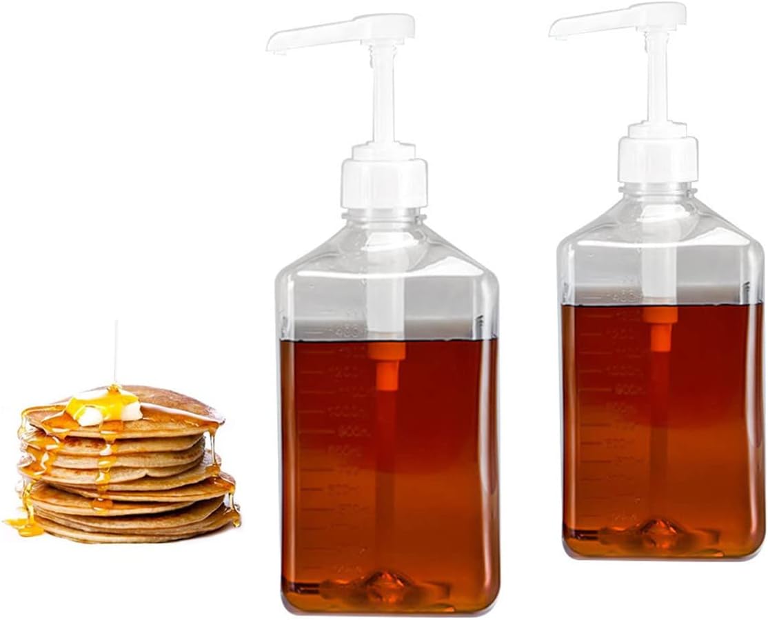2PCS 1600ml Maple Syrup and Honey Dispenser ,Syrup Pump Dispenser - Sauce Pump Dispenser - Honey Pump Dispenser Bottle Scale - Suitable for most liquid use at home