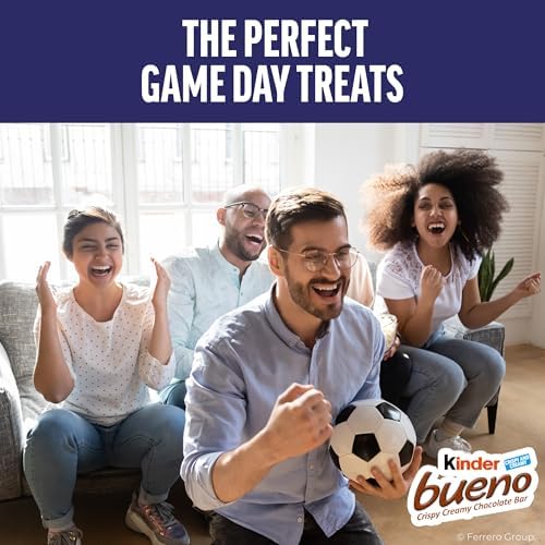 Kinder Bueno Milk Chocolate Bars with Hazelnut Filling, 30 Packs of 2, Bulk Chocolate Candy Bars for Game Day, Football Party Supplies, Snacks for Adults, 1.4 oz Per Pack