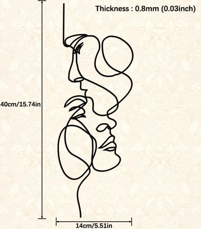 Metal Facial Line Minimalist Art Wall Sculpture Abstract Metal Wire Geometric Facial Line Drawing Art Statue Modern Black Home Hanging Wall Art Decor for Living Room Bedroom Office(15.8 * 5.5inch)