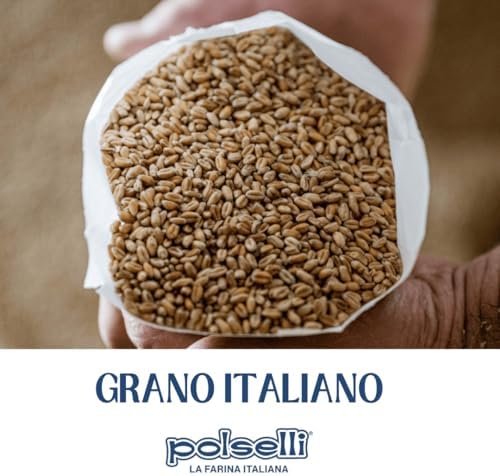 POLSELLI Organic Flour, Type 00, 100% Italian Grain, Double Zero Flour, OO Extra Fine, 5 kg, 11 lbs, BIO, Neapolitan Italian Pizza, Bread, Pasta, All Natural, Unbleached, All-Purpose, Unbromated, No Additives