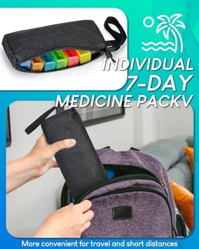 Monthly Pill Organizer 2 Times a Day, with Portable Hard Shell, Pill Cutter, 31-Day Box, Plastic Opening Pick, Monthly & Weekly Stickers, Convenient Medication Management (Black, 2 Times a Day)
