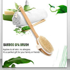 Bath Body Brush & Shower,Dry Skin Brushing with 100% Natural Boar Bristles & 16 inches Long Bamboo Detachable Handle,Back Scrubber for Exfoliates & Stimulates Blood Circulation-by Qlben