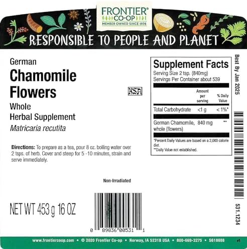 Frontier Chamomile Flowers, German Whole (double Cleaned), 16 Ounce Bag