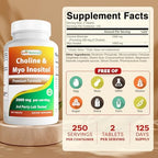 Best Naturals Choline Inositol (Myo Inositol) 2000 mg Per Serving 250 Tablets - Non-GMO, Gluten Free, Made in the USA