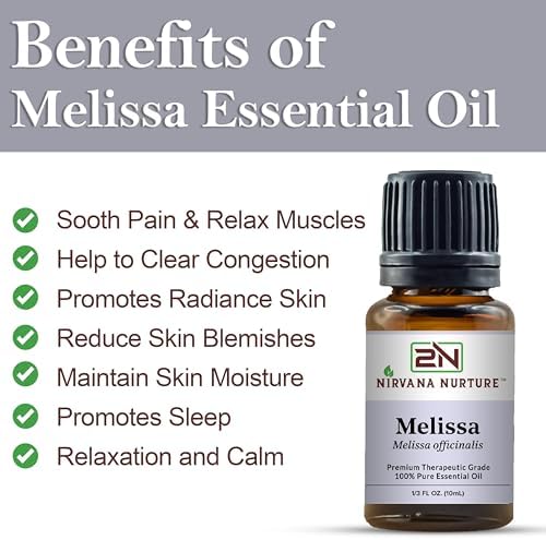 Melissa Essential Oil, 100% Pure Undiluted, Aromatherapy Oil for Diffuser, Hair & Skin Care