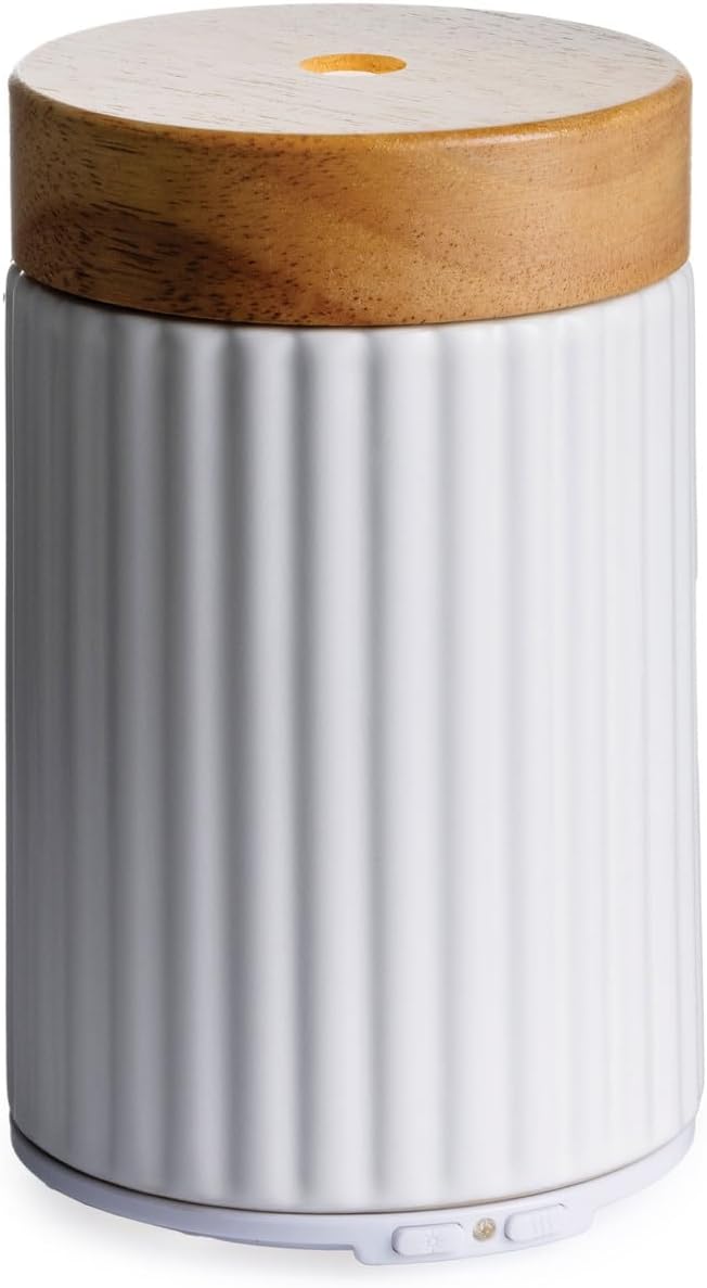 Airome Ceramic Essential Oil Diffuser|100 mL Humidifying Ultrasonic Aromatherapy Diffuser 8 Colorful LED Lights, Intermittent & Continual Mist, Auto Shut-Off, Wood & Ceramic