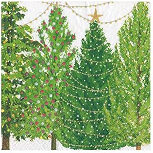 Caspari Christmas Trees with Lights Paper Cocktail Napkins - 20 Per Package