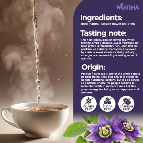 WOTIHA Passion Flower Herb (4.8 oz Bonus Size) - Pure Dried Passion Flower Leaf Cut & Sifted - Natural Passiflora Incarnata for Restful Nighttime & Calm - Non-GMO Loose Leaf Tea - Premium Bulk Value