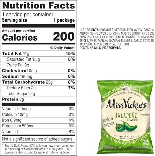Miss Vickie's Kettle Cooked Potato Chips, Jalapeno, 1.375 Ounce (Pack of 28)