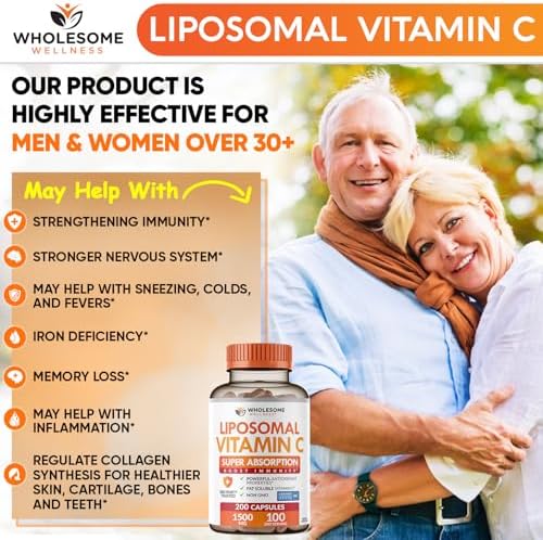 Wholesome Wellness Liposomal Vitamin C Capsules (200 Pills 1500mg Buffered) High Absorption, Immune System & Collagen Booster, High Dose Fat Soluble Immunity Support Ascorbic Acid, Natural Vegan
