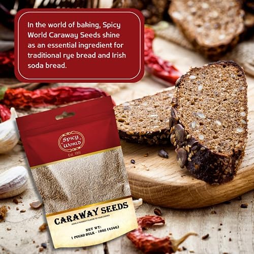Spicy World Caraway Seeds 1 LB Bulk Bag (16oz) | Premium Whole Caraway Seeds for Rye Bread, Sauerkraut & Cooking | Aromatic Gourmet Caraway Spice