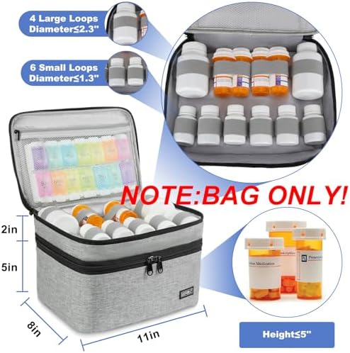 LEFOR·Z Medicine Storage Bag,Double Layers Pill Bottle Organizer Bag Empty with Lockable Zipper&Adjustable Divider,Medication Travel Carrying Bag for Pills,Vitamins,Medical Supplies,Grey