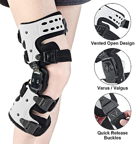 OA Unloader Knee Brace - Arthritis Pain Relief, Osteoarthritis, Bone on Bone Knee Joint Pain, Cartilage Defect Repair, Avascular Necrosis Hinged, Lateral Degeneration (White Right)