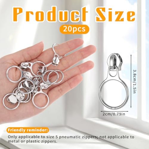 20 Pcs Zipper Pulls #5 Zinc Alloy #5 Silver Ring Star Zipper Head Small Fashion Coil Zippers Puller Metal Zippers Sliders for Luggages Purses Bags Clothes Shoes