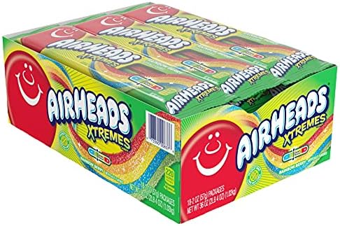 Airheads Xtremes Belts, Rainbow Berry Flavor, Easter Candy, Easter Basket Essentials Stuffers for Kids and Adults, Chewy, 2 Ounces (18-Pack)