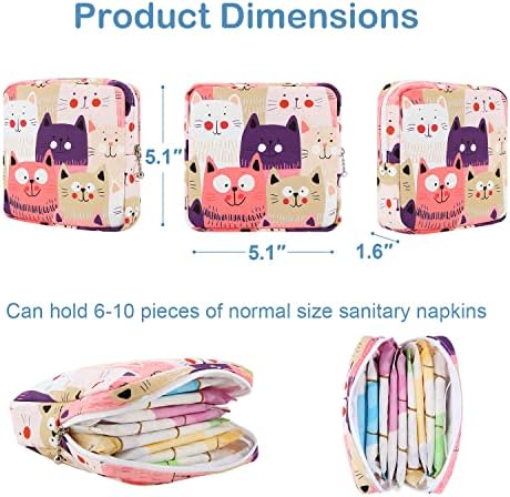 Desing Wish Sanitary Pad Storage Bag Portable Period Bag for Teen Pads/Sanitary Napkins/Small Tampons, Sanitary Napkin Storage Bag First Period Gifts for Teen Girls (Cat)