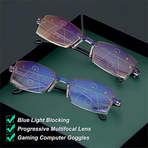 New Diamond-Cut Bifocal Progressive and Anti-Blue Eyewear, Far and Near Dual-Use Rimless Ultralight Reading Glasses