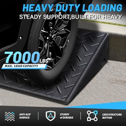 PZ 2PCS Rubber Curb Ramps for Driveway, 7 7/8" Rise Heavy Duty Car Ramp 7000 LBS Capacity 19.69"Lx 19.69"W Non-Slip Portable Shed Threshold Ramps for Doorways Sidewalk Scooters Wheelchairs Motorcycles