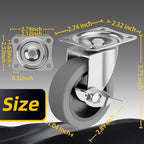 3 Inch Caster Wheels, Casters Set of 4, Heavy Duty Caster with Brake, Locking Castors with Rubber Wheel，Plate Swivel Caster Wheels for Furniture Cart and Workbench