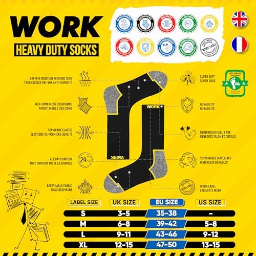 SOXCO WORK Socks for Men Crew Length Black Socks 6/10 Pairs