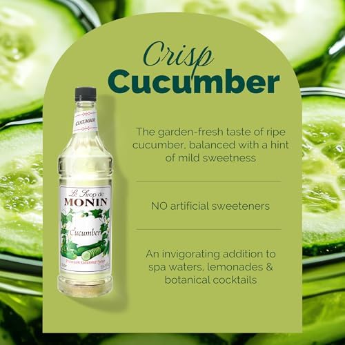 Monin - Cucumber Syrup, Refreshing Sweetness, Natural Flavors, Great for Mocktails, Cocktails, Lemonades, Teas, and Sodas, Non-GMO, Gluten-Free (1 Liter, 2-Pack)