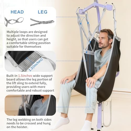 Patient Lift Divided Leg Sling – Heavy Duty 500 lbs Capacity, Easy Hygiene Access with Handles & Pocket, Machine Washable – Small/Medium/Large for Elderly, Disabled & Bariatric Care (Black, L)