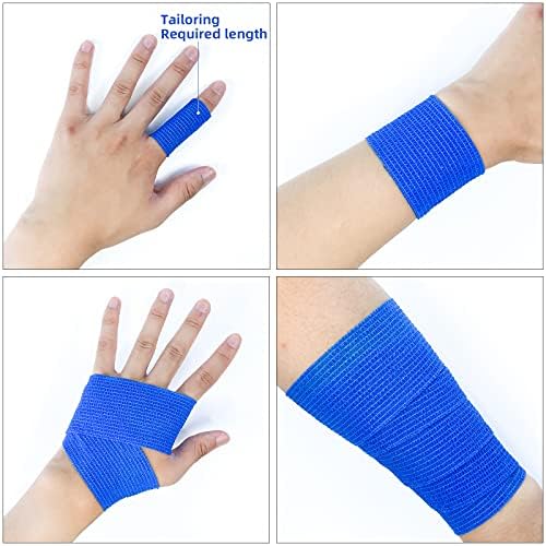 [24Pack 2" x5 Yards] Blue-Self Adhesive Bandages Pre Wrap, Athletic Elastic Cohesive Bandage for Sports, Injuries, Treatments, and Recovery, First Aid Tape Vet Wrap for Cat, Dog