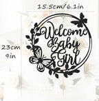 Welcome Baby Girl Cake Topper - Black Glitter Baby Shower Cake Decorations, Baby Girl Cake Decor, for Baby Shower/Birthday Party/Gender Reveal Party Photo Booth Props