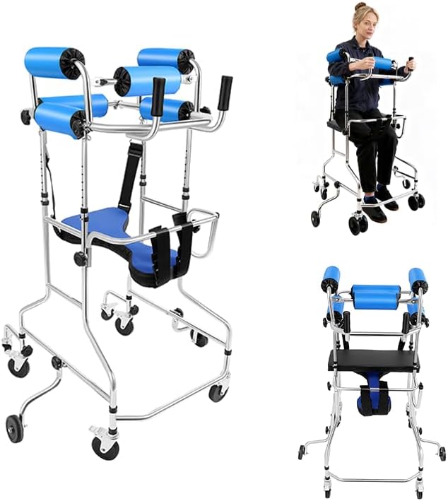 Adult Standing Walker for Seniors, 220.46LBS Load Floorstanding Hemiplegia Rehabilitation Standing Frame Lower Limb Training Walking Aid Portable Medical Standing Aids with 8 Wheels