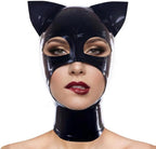 Latex Hood with Cat Ear Rubber Full Face Mask with Cat Eye Shape for Costume Party Festival Cosplay Zipper