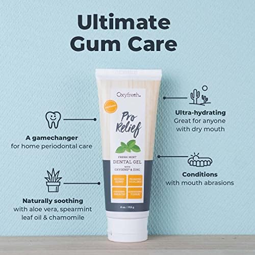Oxyfresh Pro Relief Fluoride Free Dental Gel with Zinc and for Soothing Irritated Gums and Support Gum Health – Infused with Aloe Vera, Chamomile and Xylitol – Dentist Recommended - 4 oz