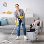 HOMCOM 9.5 Gallon (38 Quart) Mop Bucket with Wringer Cleaning Cart, 4 Moving Wheels, 2 Separate Buckets, & Mop-Handle Holder, Grey
