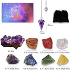 Amethyst Healing Crystal Set,Amethyst Pendulum, Natural Amathesis Crystal Clusters & 7 Raw Stones Chakra Balancing, Reiki, Energy Healing Real Gemstones for Beginners Gifts