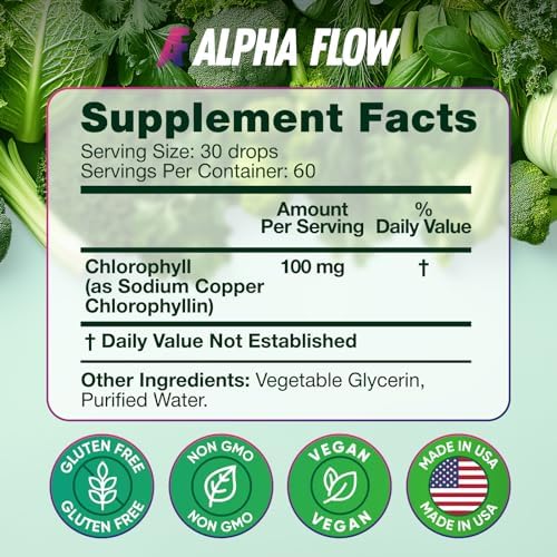 Alpha Flow Chlorophyll Liquid Drops 6000 mg - Premium Liquid Chlorophyll Supplement - All-in-One Antioxidant for Immune Boost, Energy Increase, Digestion Support & Fast Detox - Non-GMO, Vegan
