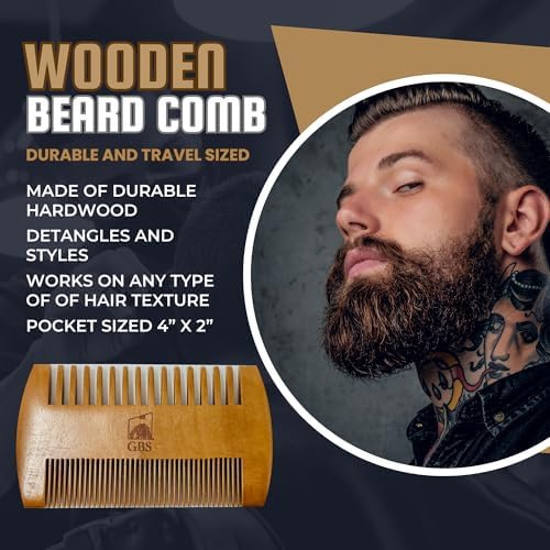GENTS 2-Sided Wooden Beard & Mustache Comb with Fine & Coarse Teeth for Use with Balms, Wax and Oils - Pocket Sized