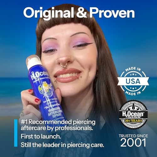H2Ocean Piercing Aftercare Spray and Keloid Bump Removal– Sea Salt Spray for Body and Facial Piercings – Ear, Nose, Navel, Oral & Body Piercing Cleaner, Aftercare Solution for New Piercings– 4oz