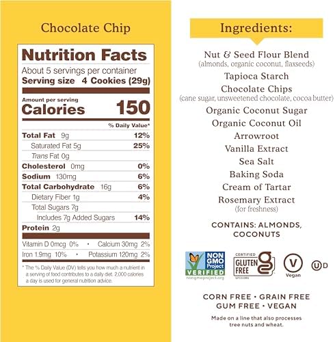 Simple Mills Almond Flour Chocolate Chip Cookies, Gluten Free and Delicious Crunchy Cookies, Organic Coconut Oil, Good for Snacks (Packaging May Vary)