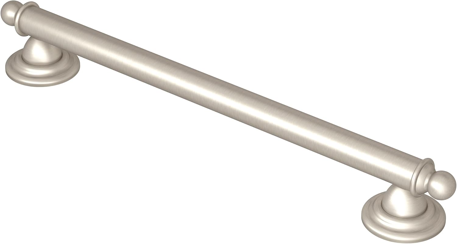 Moen YG2212BN Bathroom Safety 12-Inch Stainless Steel Traditional Bathroom Grab Bar, Brushed Nickel