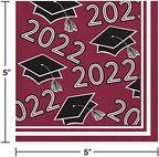 Creative Converting Class of 2022 Burgundy Red Beverage Napkins, 5"