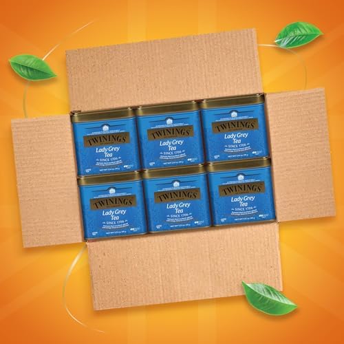 Twinings Lady Grey Loose Black Tea, 3.53 Ounce Tins (Pack of 6), Lemon & Orange Peel, Caffeinated, Enjoy Hot or Iced