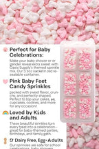 Oasis Supply Baby Shower Sprinkles & Sugar Shapes – Edible Decorations for Cakes, Cupcakes, and Cookies – Gender Reveal, Boy, Girl, and Neutral Party Baking Decorations - Pink Baby Feet