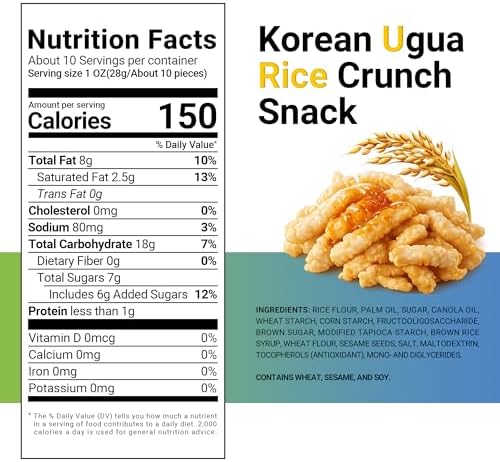 Nongshim Korean Ugua Rice Crunch Snack, Sweet Rice Crisps, Brown Rice Syrup, Glazed and Crunchy, Korean’s Favorite Rice Snack, Big Size Bag, Tasty Family Snack, 10.23 oz (1 Pack)
