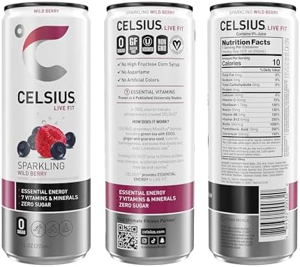CELSIUS Sparkling Wild Berry, Sugar Free Energy Drink, 12 Fl Oz (Pack of 12)