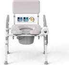 Bedside Commode with Padded Seat & Backrest, Aluminum Toilet with 6.5 qt Bucket, Easy-Clean, 350 lb Capacity Enhanced Crossbar, Portable Toilet for Seniors with Paper Holder & Newspaper Bag