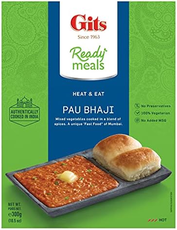 Gits Ready to Eat Bombay Pav Bhaji (Indian smashed light spiced vegetable curry) | Microwave | 100% Vegetarian | 52.5 Oz (Pack of 5 X 10.5 Oz Each)